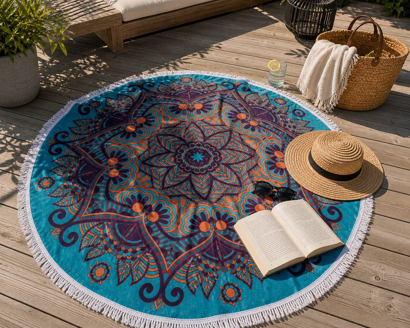 Rund strandhandduk Mandala - blå