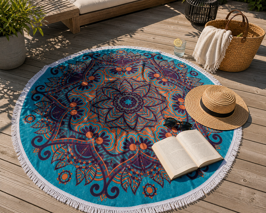 Rund strandhandduk Mandala - blå