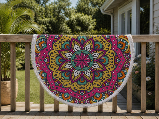 Rund strandhandduk Mandala - rosa