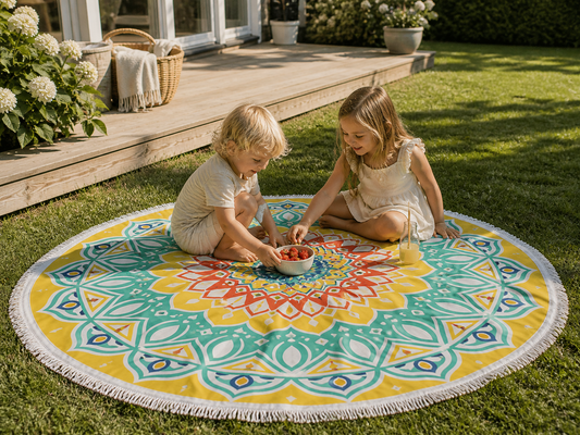 Rund strandhandduk Mandala - gul